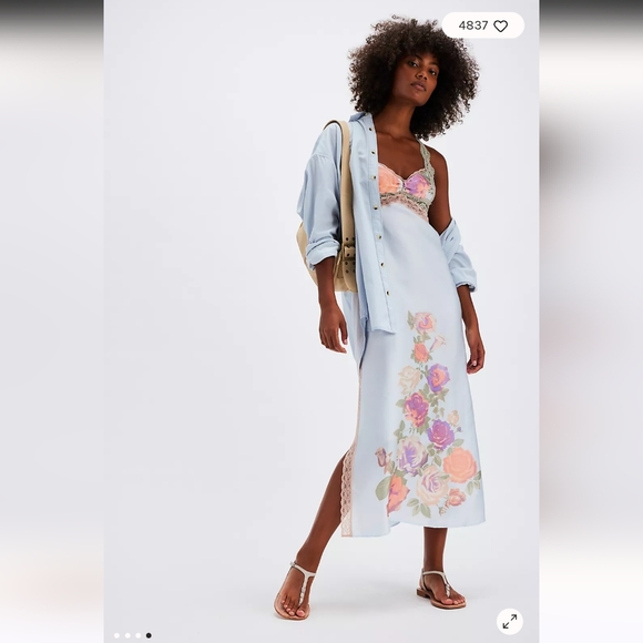 Free People Intimates Just Dreamy Maxi Slip Floral Lace Nightgown Dress Nightie - Picture 4 of 10